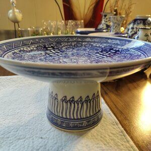 Rep Of China Blu/Whi Double Happiness Porcelain Tazza Offering Plate+Orig Label